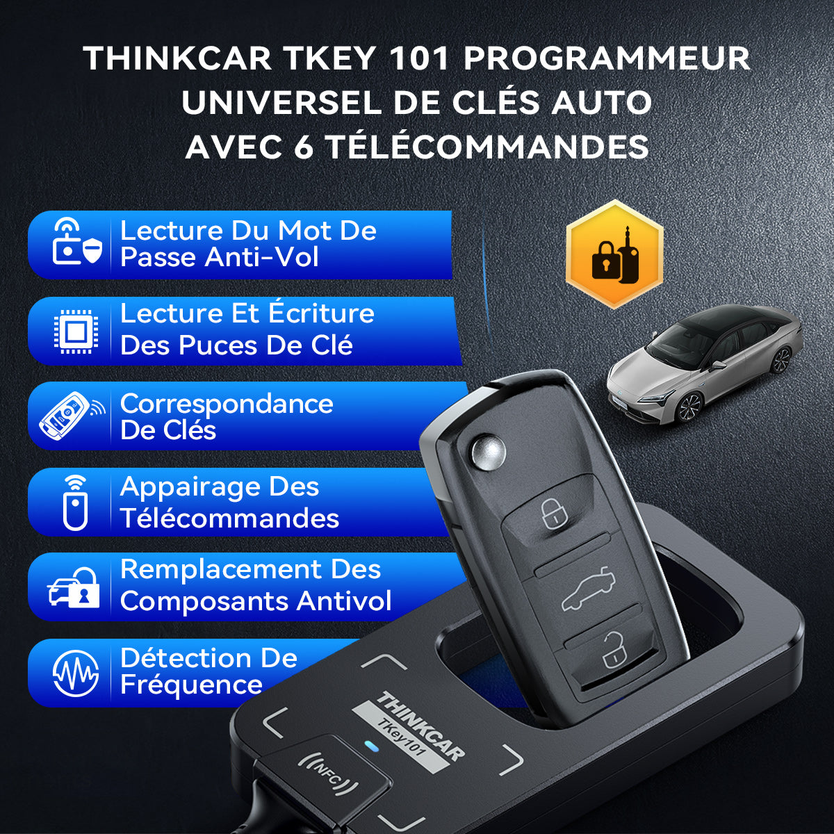 THINKCAR TKEY101 - Programmateur Universel de Clés de Voiture avec 6 Télécommandes